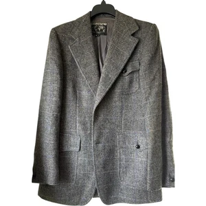VTG Harris Tweed Blazer 38L Gray Handwoven Scottish Wool Herringbone Sport Coat - Picture 1 of 9