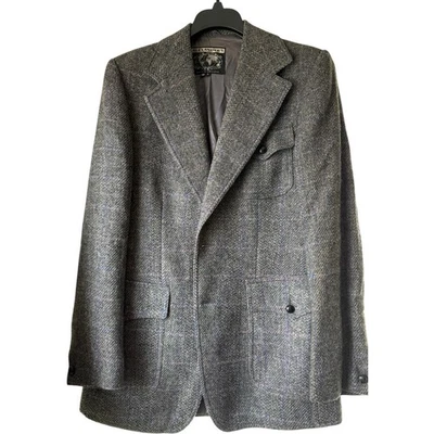 VTG Harris Tweed Blazer 38L Gray Handwoven Scottish Wool Herringbone Sport Coat - Image 1 of 4