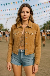 Vintage Jou Jou Skins Suede Leather Jacket Whipstitch Western Boho Y2K Sz S - Picture 1 of 11