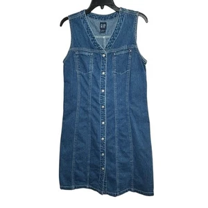 Gap Y2K Button Up Sleeveless Western Denim 100% Cotton Blue Jean Dress Size 12 - Picture 1 of 14