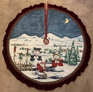 Snowman Christmas Tree Skirt 48" country snow scene birdhouses - Picture 1 of 3