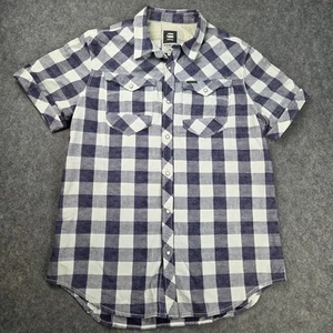 G Star Raw Denim Mens XXL 3d Arc Shirt Pearl Snap Close Check Short Sleeve G4-21 - Picture 1 of 14
