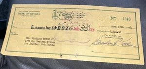 El Rancho Vegas Canceled Check To Bill Froelich Motor Co Los Angeles Ca 1954 - Picture 1 of 2
