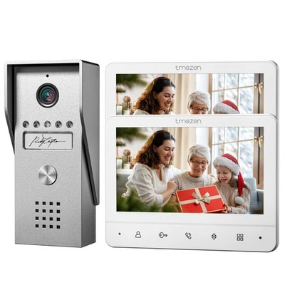 TMEZON Video Türsprechanlage Video Sprechanlage Türklingel Kamera 2x LCD Monitor