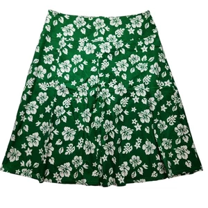 Y2k Green and White Hawaiian Floral Hibiscus Flowers A-Line Skirt UK 14 Large US - Picture 1 of 8