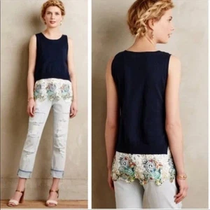 Top Anthropologie Moth Azul Marino Doble Capa Floral Encaje Dobladillo Sin Mangas, M - Imagen 1 de 8
