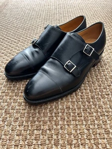 John Lobb William black double monk strap dress shoe loafers 9E 10E - Picture 1 of 11