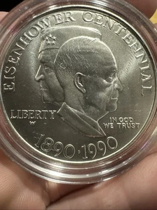 1890-1990-W Eisenhower Centennial 1oz Silver Dollar  BU #9  - Picture 1 of 3