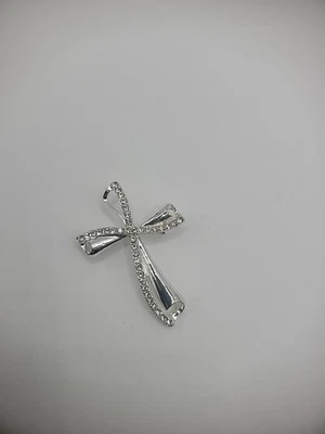 Vintage Monet Brooch Pin Silver Tone Cross Crystals Jewelry Costume - Image 1 of 4