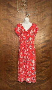 Talbots kurzärmliges Herbst Shirtkleid Damen 12 rot & blau Blumenmuster Midi Gürtel - Bild 1 von 19