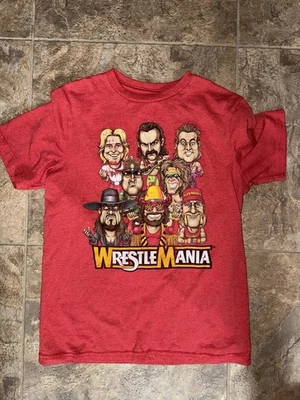 Camisa Wrestle Mania Juvenil Talla 10/12 Cartoon Heads Hulk Hogan Roja Foto 1 de 2