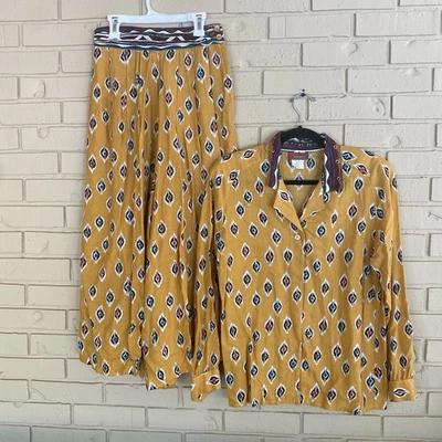 Conjunto de traje pantalón estampado arte abstracto vintage años 90, pantalones anchos Palazzo talla S Top Foto 1 de 4