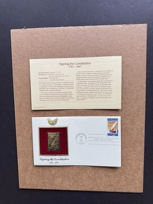 US 1987 FDC +Signing US Constitution #2360 +Gold Replica Cachet +Info Card - Image 1 of 2