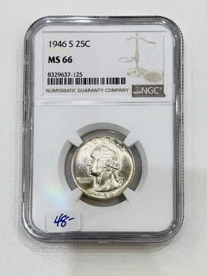 1946-S 25c Washington Quarter NGC MS66 ** KTXKO7125 ** BLAST WHITE! - Image 1 of 4