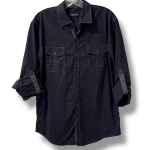 Michael Brandon Men's Black Button Up Shirt Size M Long Roll Tab Sleeve Cotton - Picture 1 of 6