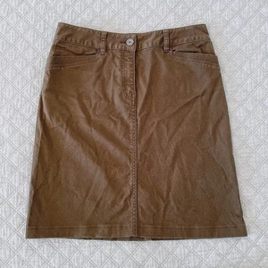 SPORTSCRAFT sz 8 - Khaki Brown Cotton Blend Denim Midi Skirt Pockets Zip Stretch - Picture 1 of 11