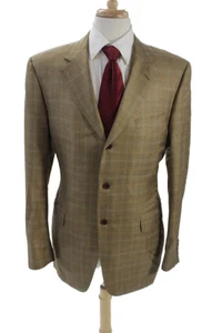 Canali Mens Plaid Single Breasted Three Button Suit Blazer Brown Size 52 - Picture 1 of 19