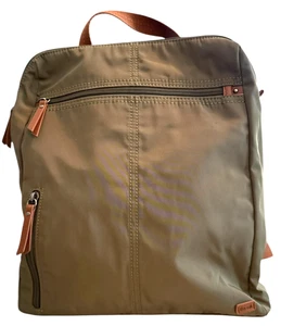 The Sak Nylon Backpack Purse Zipper Pockets Green Brown Adjustable - Picture 1 of 7