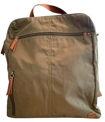 The Sak Nylon Backpack Purse Zipper Pockets Green Brown Adjustable - Image 1 of 4