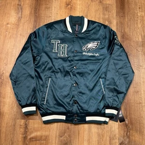 Tommy Hilfiger Philadelphia Eagles Satin Jacke Herren Med NFL Neu mit Etikett Varsity Green - Bild 1 von 8