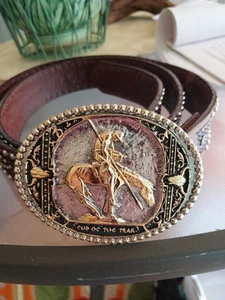 Vtg Montana Silversmiths Belt & Buckle End of Trail Indian Two Tone Western 4" - Picture 1 of 10