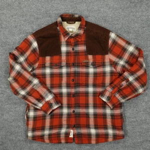 Field & Stream Jacket Mens Large Red Plaid Sherpa Lined Corduroy Yoke Flannel - Picture 1 of 10