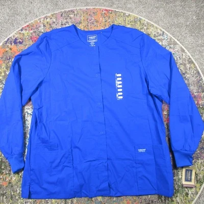 Cherokee Snap Front Scub Top 男女通用 2XL 皇家蓝色长袖弹力全新全新带标签 — 第 1/4 张图片