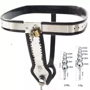 Stainless Steel Adjustable Chastity Belt Device Pants With 4 Beads Plug Female - Picture 1 of 21