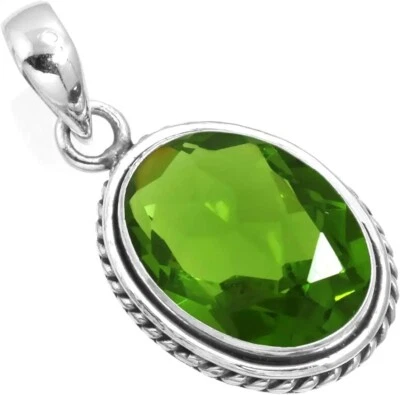  Peridot Pendant ,925 Sterling Silver Handmade Jewelry Oval Pendant 1.5 - Image 1 of 2