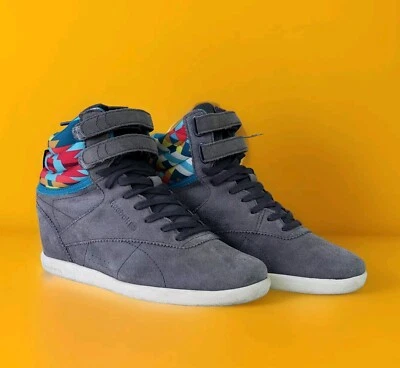 Reebok Classic 2016 Freestyle High Top Wedge Sneakers Womens Sz 8.5 Aztec Print - Image 1 of 4