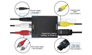 Analog RCA L/R Stereo To Digital Optical Audio S/PDIF Coaxial Audio Converter - Picture 1 of 6