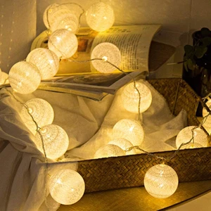 2 Pack Total 6.56Ft Cotton Ball Fairy Light Battery Operated for Bedroom, Party - Picture 1 of 12