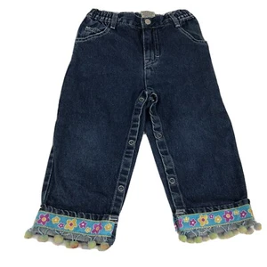 Girls Denim Jeans Pants Elastic waist 24M Floral Hippie Boho Elastic Waist - Picture 1 of 8