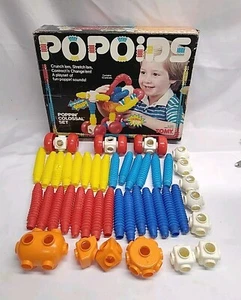 Vintage Popoid 43 Pcs TOMY 1985 80s Construction Interlocking Toy 5203 Fun W Box - Picture 1 of 11