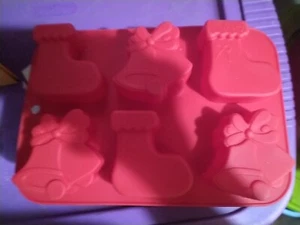 Meijer Red Holiday Candy Silicone Mold 6.8” x 10” Bells Stockings - Picture 1 of 2