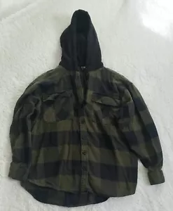 H&M Divided - Green & Black Hooded Flannel - Size 6 - Picture 1 of 4