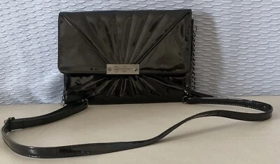 Jessica Simpson Cartera Bolso de Mano Bandolera Cadena Correa Negro PATENTE CUERO Foto 1 de 4