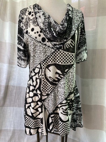 LOUIS VUITTON（LV） Top LV Collection taglia L nero panna artsy svasato orlo e maniche art to wear us intime ottimeioni