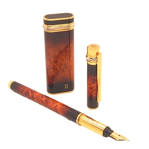 Les Must de Cartier Trinity Brown Flame Magma Pattern Fountain Pen & Lighter Set - Picture 1 of 24