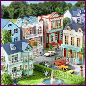 Mini casa de muñecas de madera hágalo usted mismo con muebles luz casa de muñecas casa montaje modelo - Imagen 1 de 32
