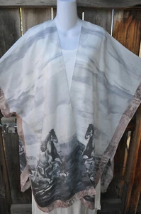 ART TO WEAR COOL COTTON WILD HORSES BOHO PAINTED RUANA SHAWL WRAP BY JCSUNNY,OS+ - Picture 1 of 5