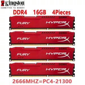 HyperX FURY DDR4 64GB 4X16GB 2666 PC4-21300 Desktop RAM Memory DIMM 288pin 1.2V - Picture 1 of 9