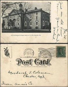 Dickinson College Carlisle Pennsylvania Postcard 1905 Winchester RPO Cancel - Picture 1 of 3