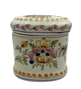 Vintage DP Delft ovale handbemalte Blumen Schmuckschatulle Glasdeckel bunt signiert - Bild 1 von 12