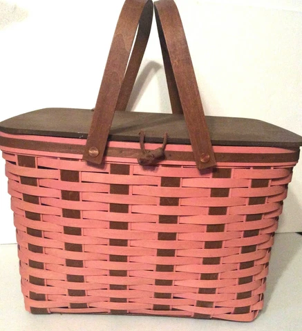 Longaberger Large Picnic Basket Rich Brown & Pink Rare 2 piece Protector New Cover