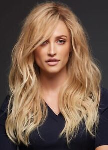 100% Human Hair New Women's Long Natural Golden Blond Wavy Full Wig 24 Inch