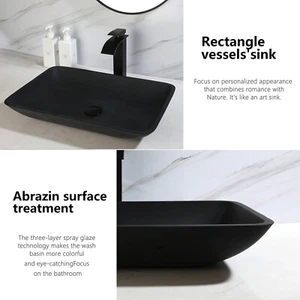 Grifo mezclador lavabo lavabo de vidrio rectangular para baño de 22x14" negro - Imagen 1 de 7