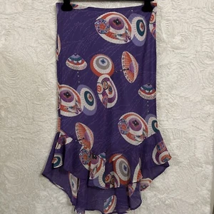 Y2K Vintage XOXO Colorful Poly Chiffon Festival Retro Boho Purple Skirt S - Picture 1 of 9