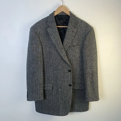 Paul Fredrick X Harris Tweed Black Herringbone Sports Coat Blazer Jacket 43R - Image 1 of 4