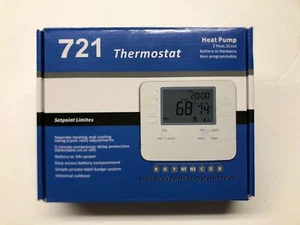 H721 Non-Programmable Heat Pump Thermostat 2 Heat 1 Cool 4.5 Square In Display - Picture 1 of 3
